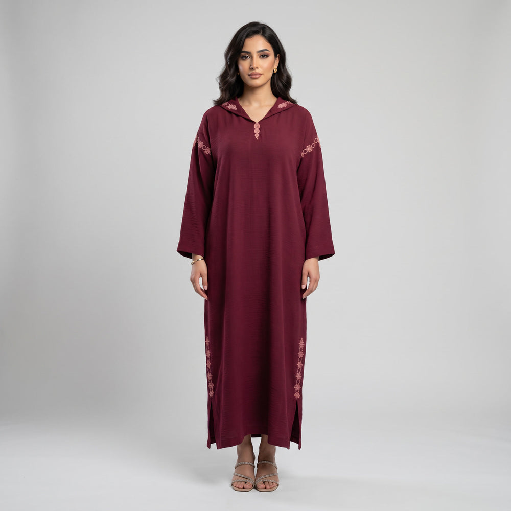 Djellaba Burgundy Bordeaux Violet Tabac Marron en Crêpe Froissé