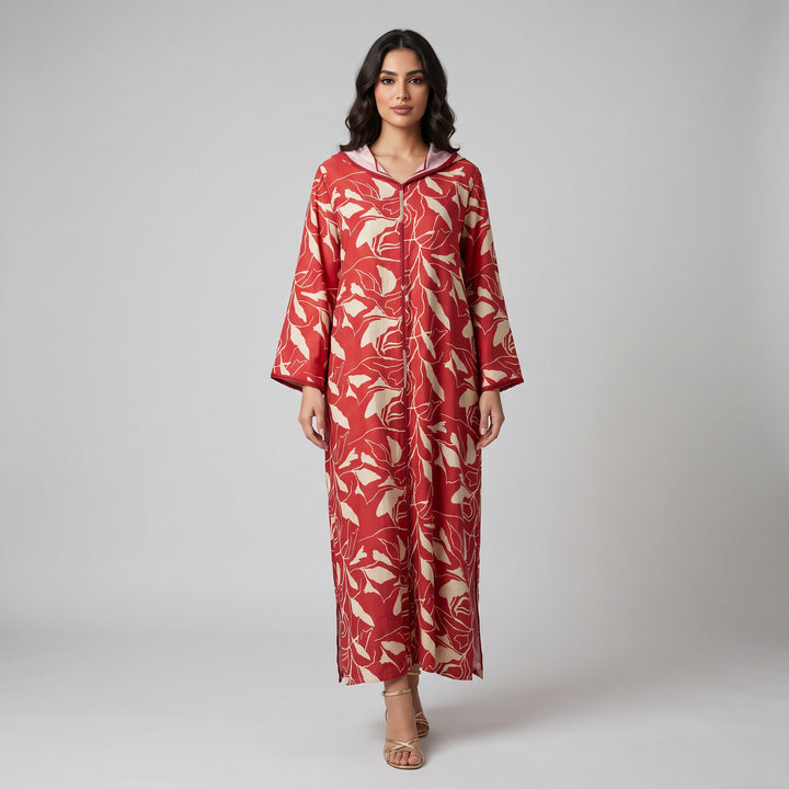 Djellaba Moderne en Lin-Viscose Imprimée – Style Tradition-Chic & Tissu Ultra-Fluide