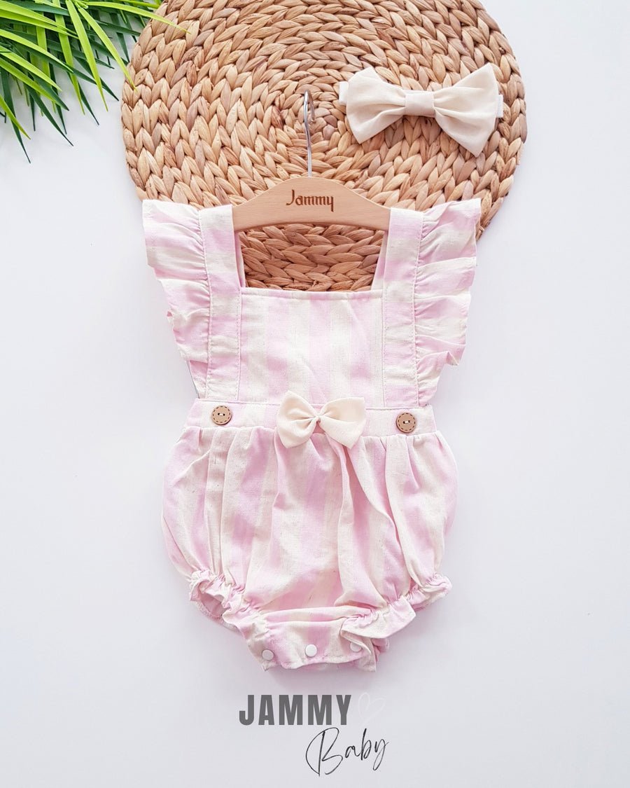 Gemma Striped Bow Bandana Romper - Justyol