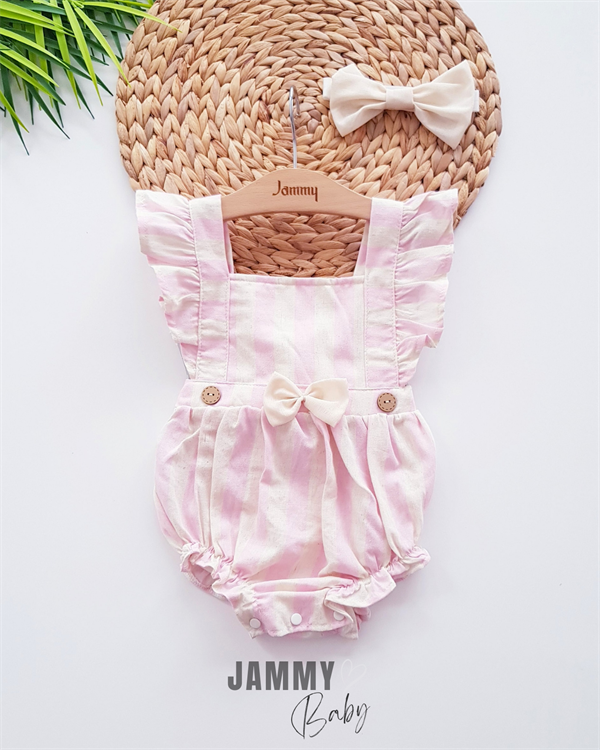 gemma striped bow bandana romper-pink