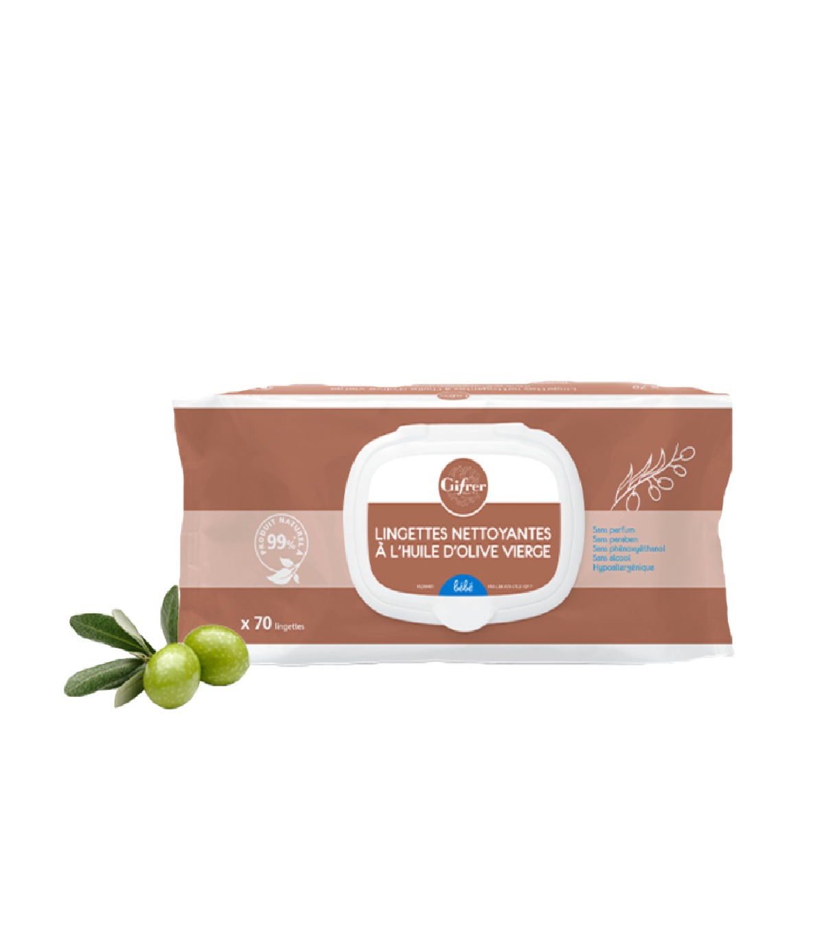 -GIFRER LINGETTES BEBE AU LINIMENT HUILE OLIVE EXTRA X70