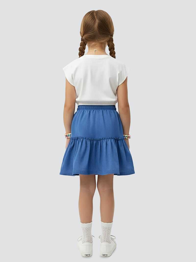 Ensemble Fille 2 Pièces Crop Top Fleuri & Jupe à Volants Style Denim