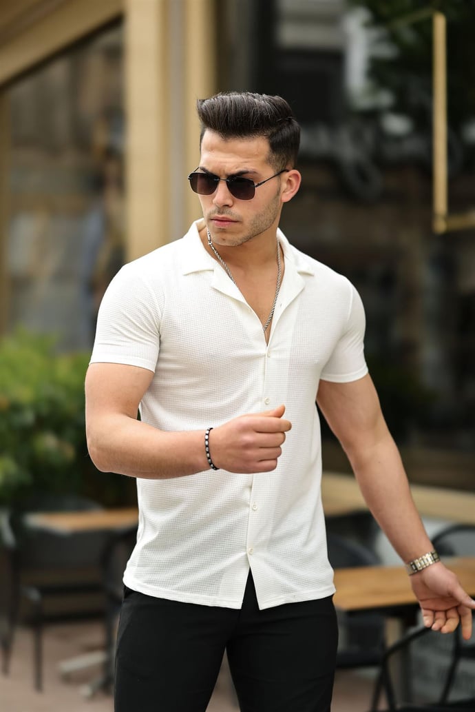 Gofret Desen Kısa Kol Fit Gömlek - Justyol