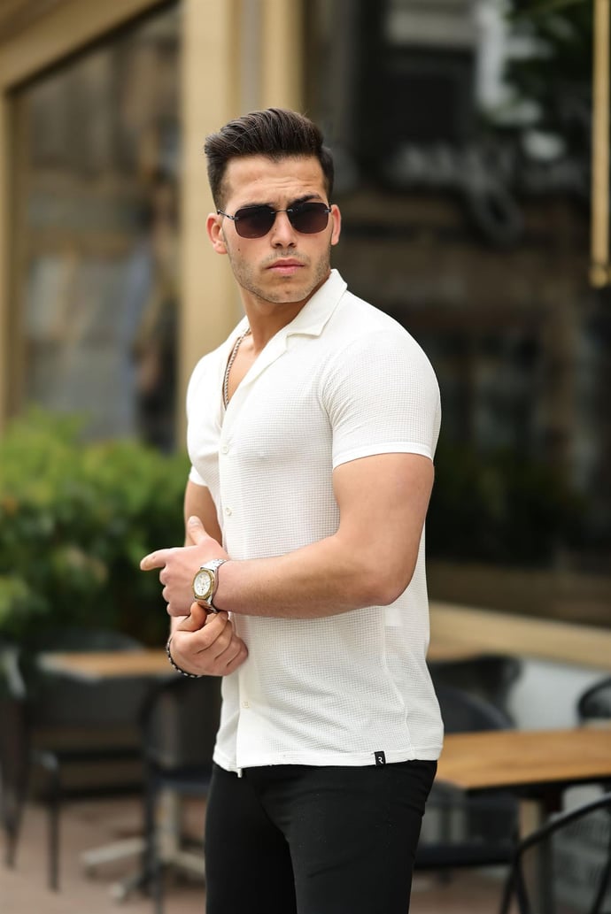 Gofret Desen Kısa Kol Fit Gömlek - Justyol