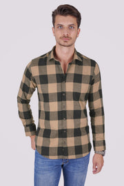 Kahve Siyah Dama Desenli Slimfit Oduncu Kutulu Gömlek - Justyol