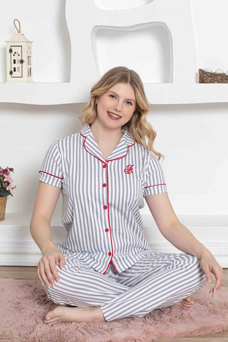 <tc>Ensemble de pyjama à manches courtes en coton rayé avec poches et bordé Dreamy Secret.</tc>