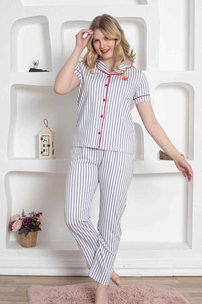 <tc>Ensemble de pyjama à manches courtes en coton rayé avec poches et bordé Dreamy Secret.</tc>