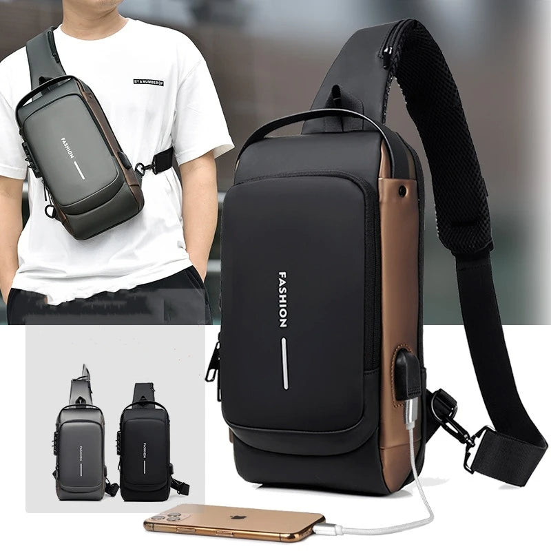 Sac Bandoulière Homme Antivol avec Port USB – Sac Poitrine Multifonction Étanche
