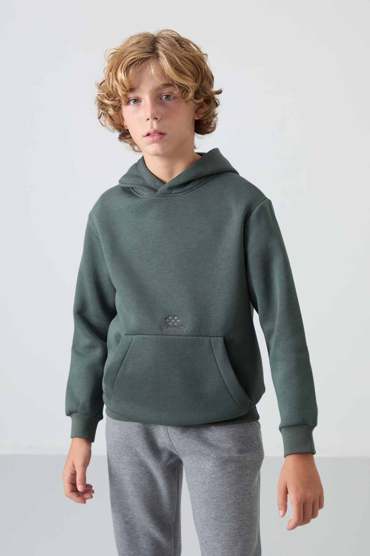 pamuklu kalin içi tüylü yumuşak dokulu standart fit baskili erkek çocuk sweatshirt - 11215