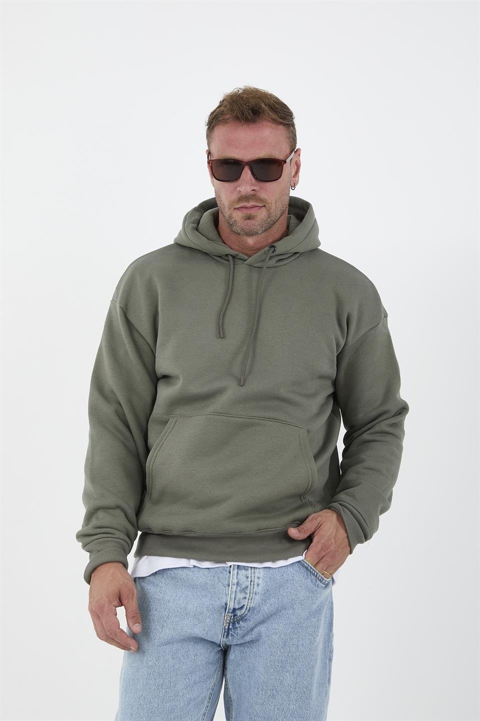 erkek oversize kapüşonlu kanguru cepli sweatshirt - Justyol
