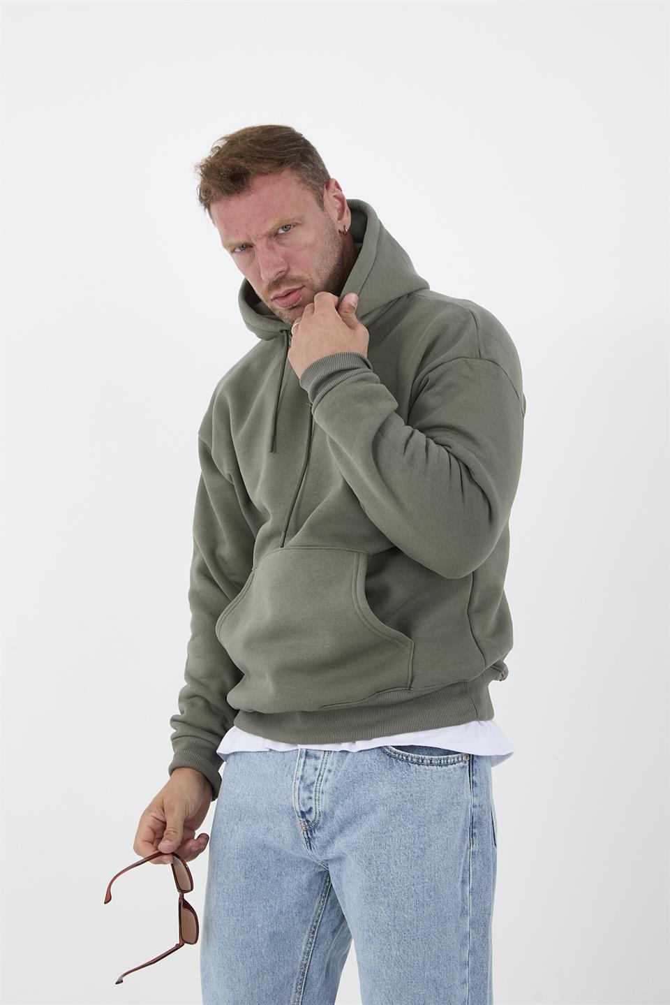 erkek oversize kapüşonlu kanguru cepli sweatshirt - Justyol