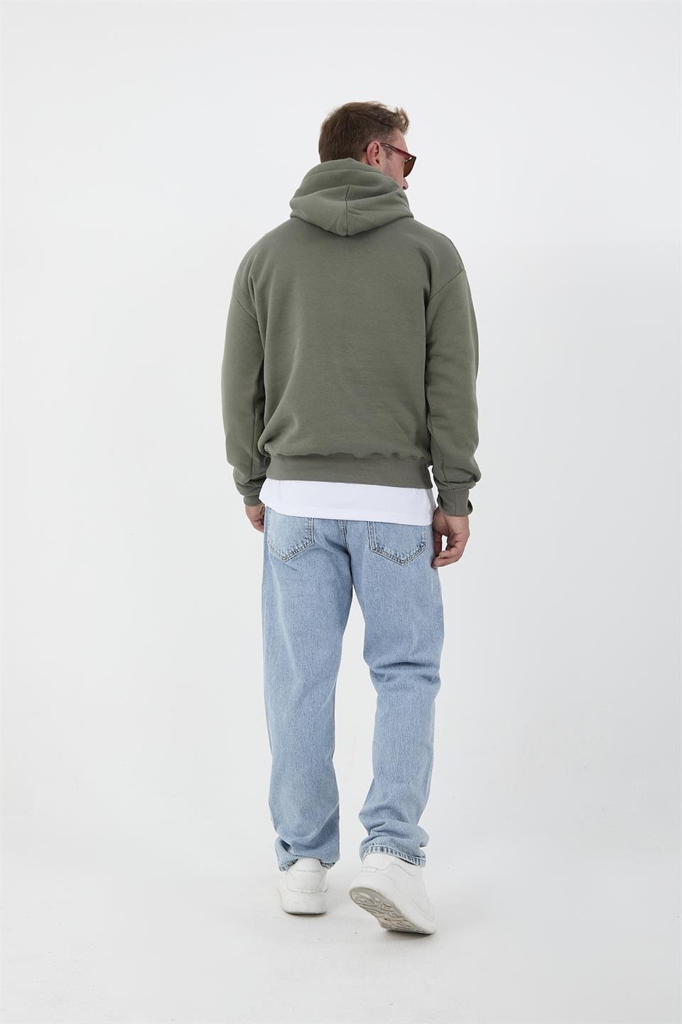 erkek oversize kapüşonlu kanguru cepli sweatshirt - Justyol