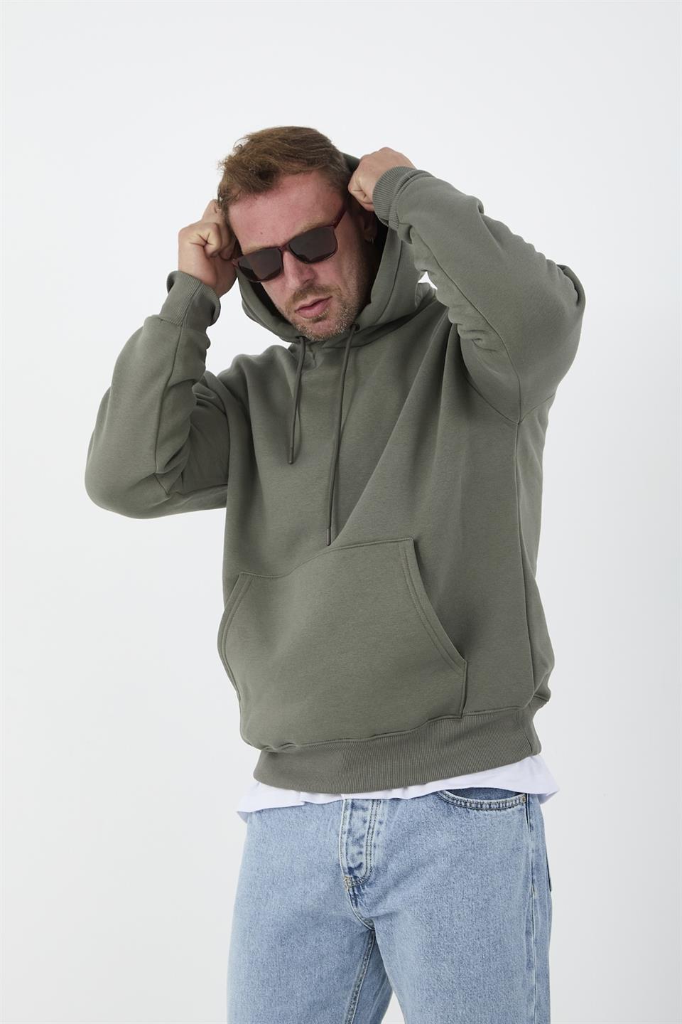 erkek oversize kapüşonlu kanguru cepli sweatshirt - Justyol