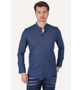 <tc>Chemise slimfit en lin indigo à col mao, en boîte cadeau</tc>