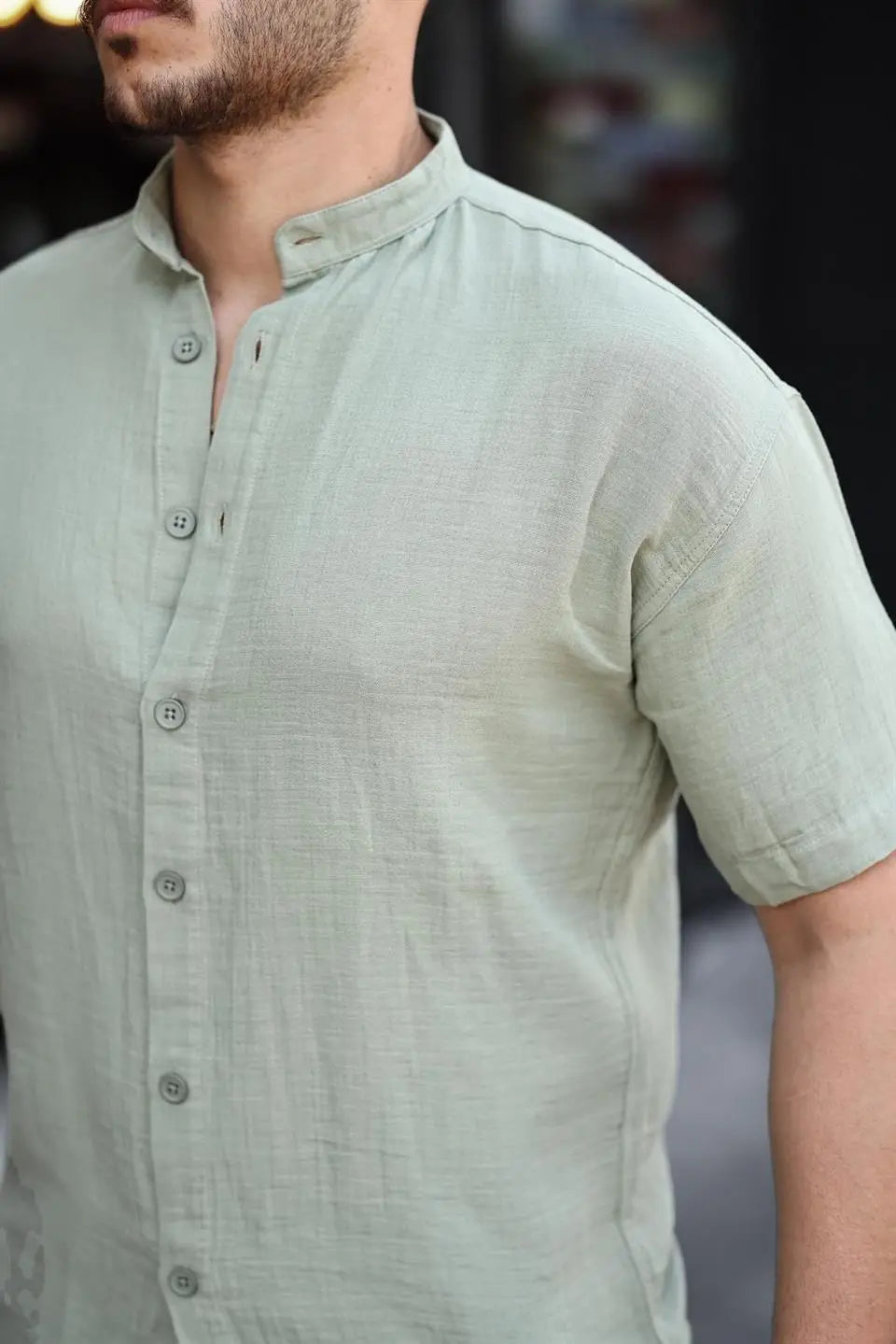 Hakim Yaka Müslin Kumaş Kısa Kol Gömlek - Justyol