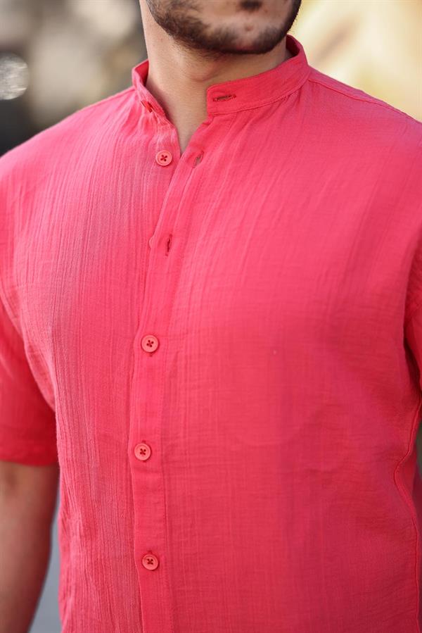 Hakim Yaka Müslin Kumaş Kısa Kol Gömlek - Justyol