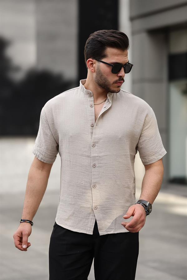 Hakim Yaka Müslin Kumaş Kısa Kol Gömlek - Justyol