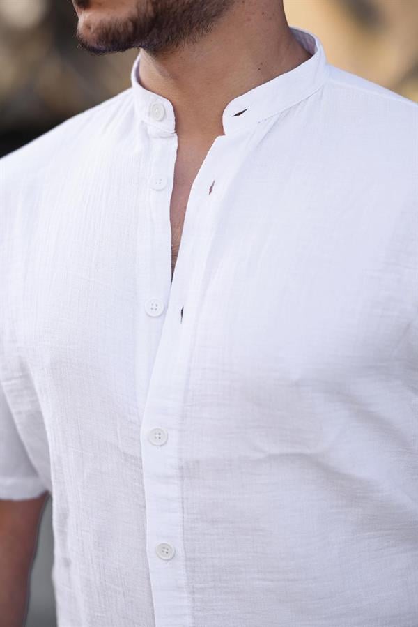 Hakim Yaka Müslin Kumaş Kısa Kol Gömlek - Justyol