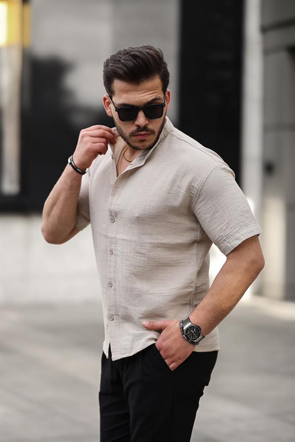 Hakim Yaka Müslin Kumaş Kısa Kol Gömlek - Justyol