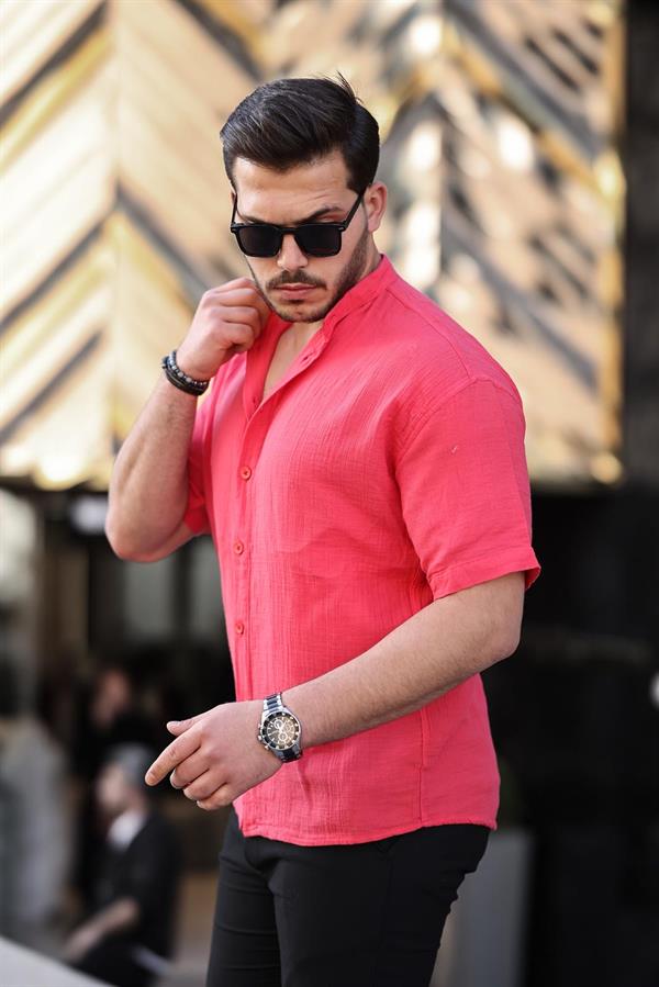 Hakim Yaka Müslin Kumaş Kısa Kol Gömlek - Justyol