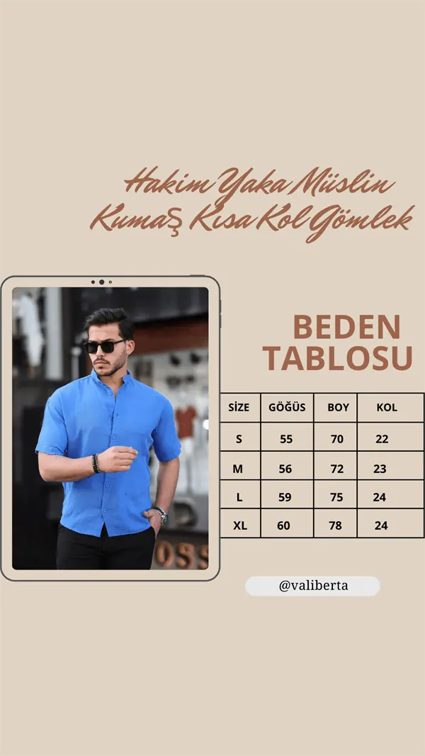 hakim yaka müslin kumaş kisa kol gömlek - Justyol