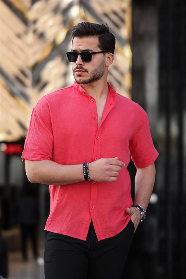 Hakim Yaka Müslin Kumaş Kısa Kol Gömlek - Justyol