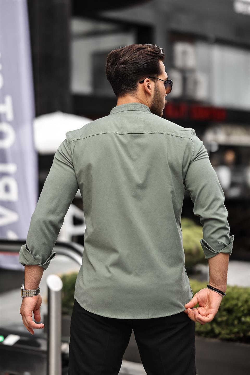 Hakim Yaka Oxford Kumaş Uzun Kol Gömlek - Justyol