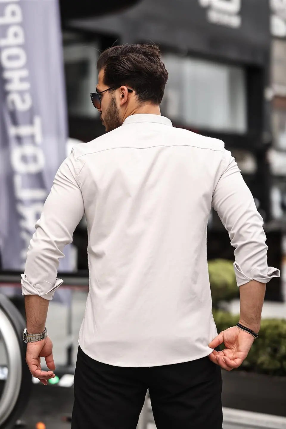 Hakim Yaka Oxford Kumaş Uzun Kol Gömlek - Justyol