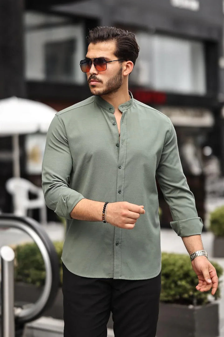 Chemise Homme Oxford à Col Mao en Coton