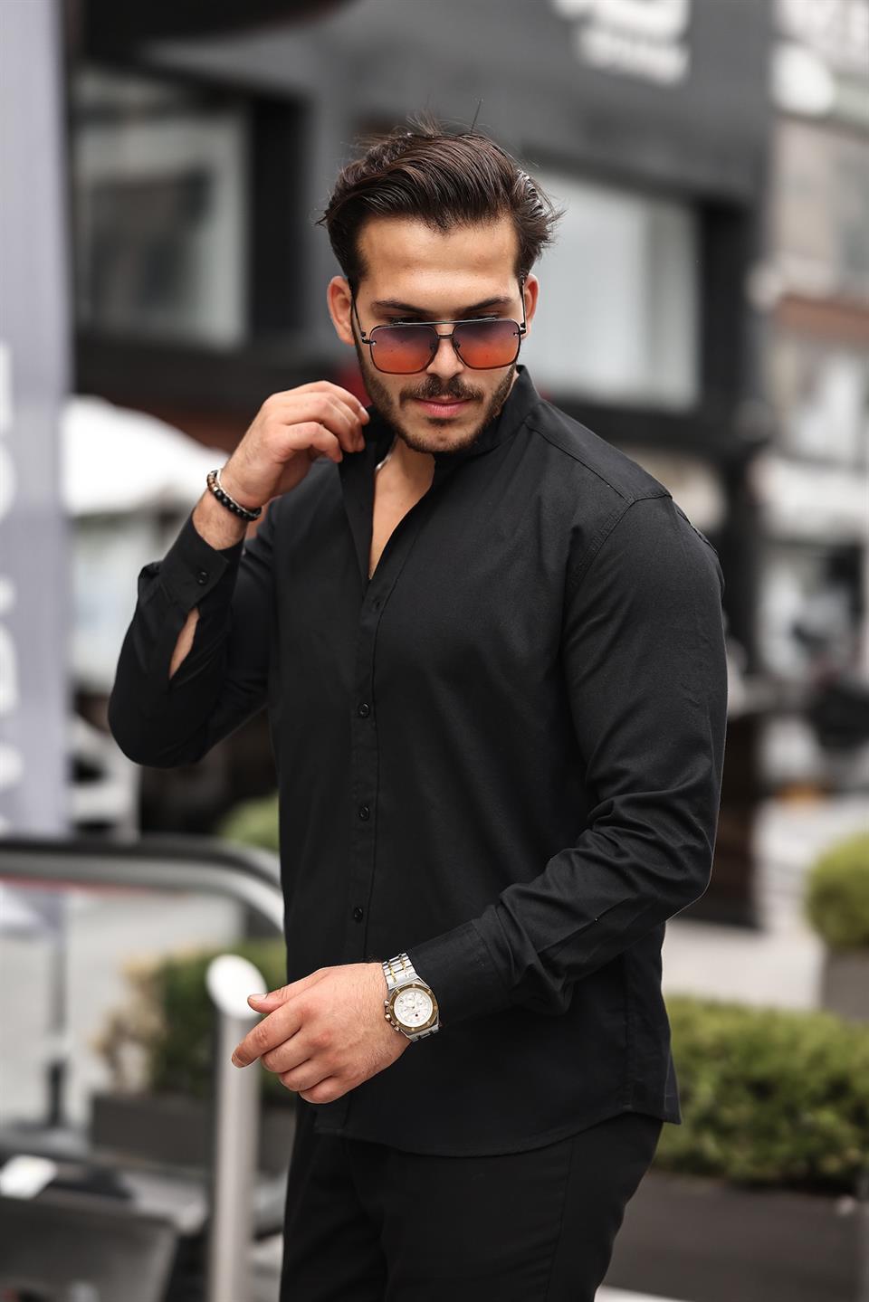 Hakim Yaka Oxford Kumaş Uzun Kol Gömlek - Justyol