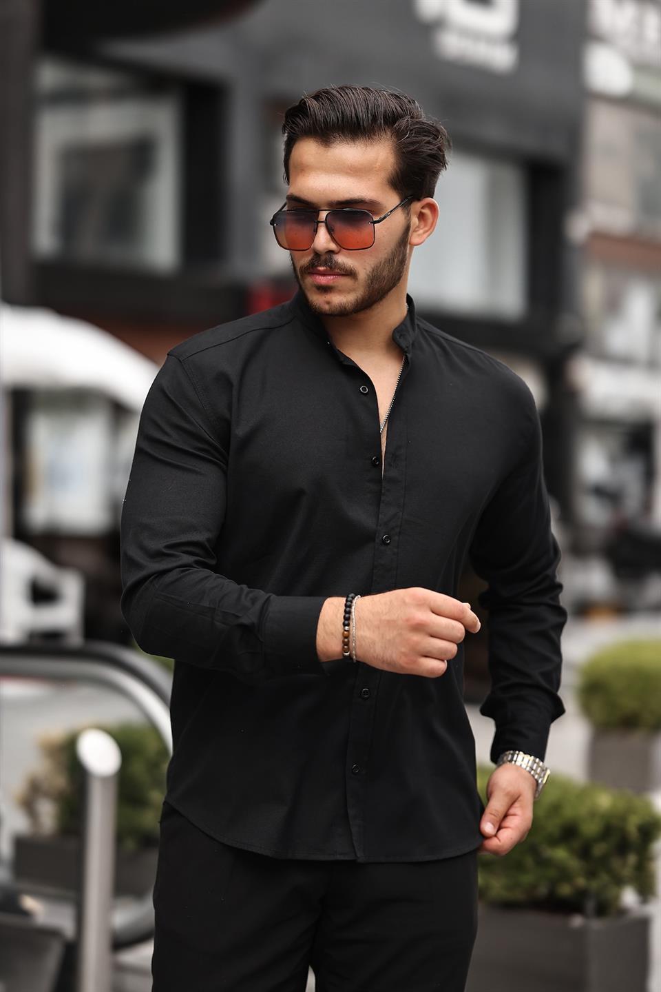 Hakim Yaka Oxford Kumaş Uzun Kol Gömlek - Justyol