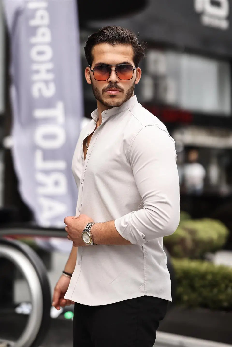 Hakim Yaka Oxford Kumaş Uzun Kol Gömlek - Justyol