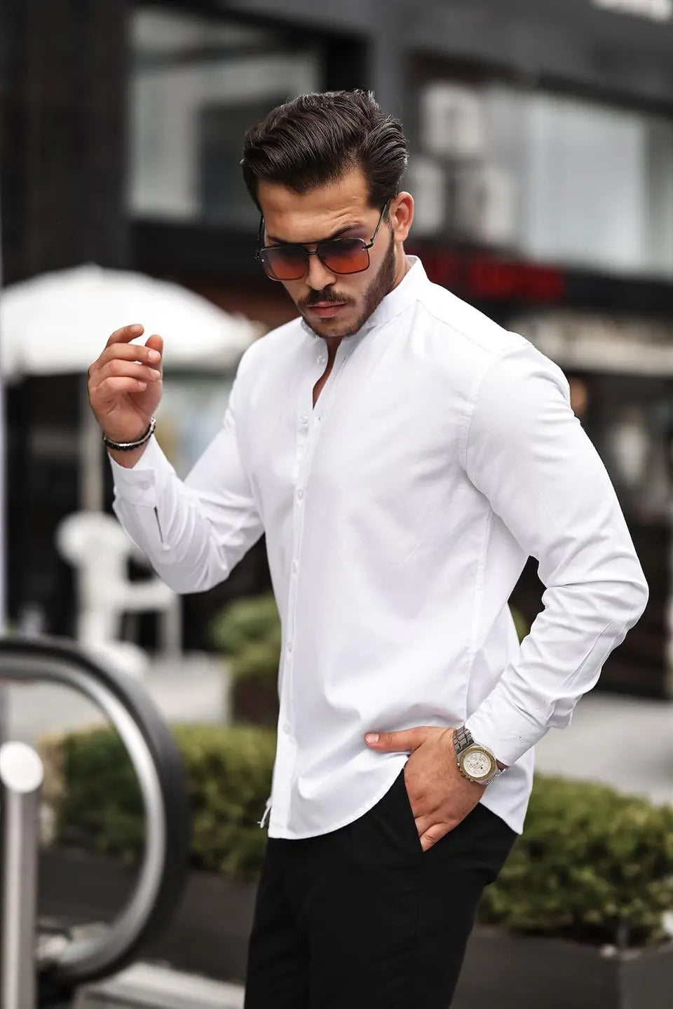 Hakim Yaka Oxford Kumaş Uzun Kol Gömlek - Justyol