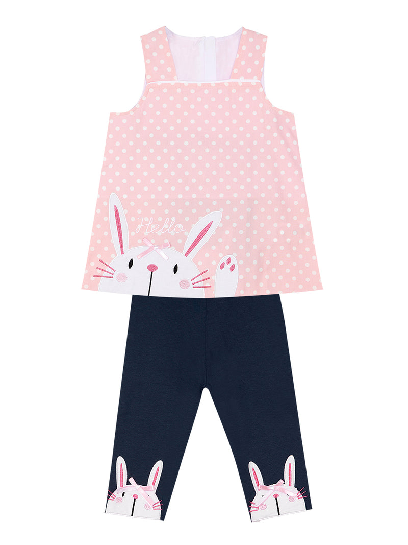 Ensemble Fille 2 Pièces Tunique à Pois & Legging avec Motif Lapin