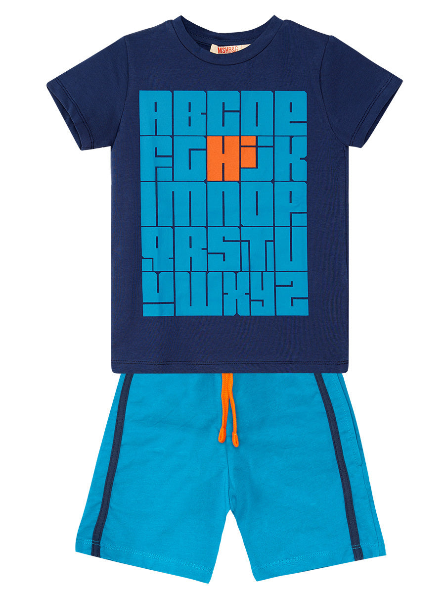 Ensemble Garçon 2 Pièces T-shirt Imprimé & Short en Coton avec Détails Sport