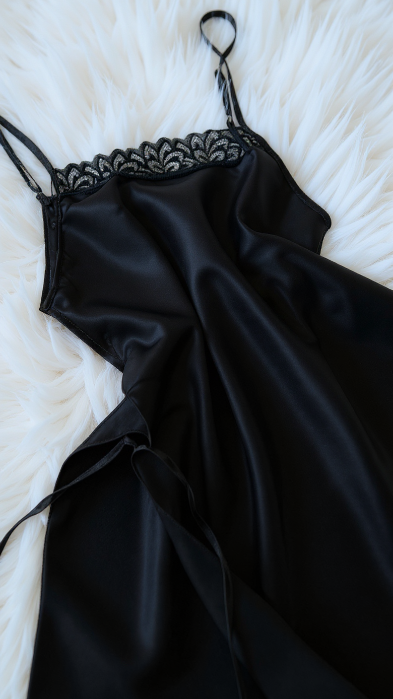 Nightdress 126 -Glam Satin Nightgown with Feminine Lace Trim Erotica