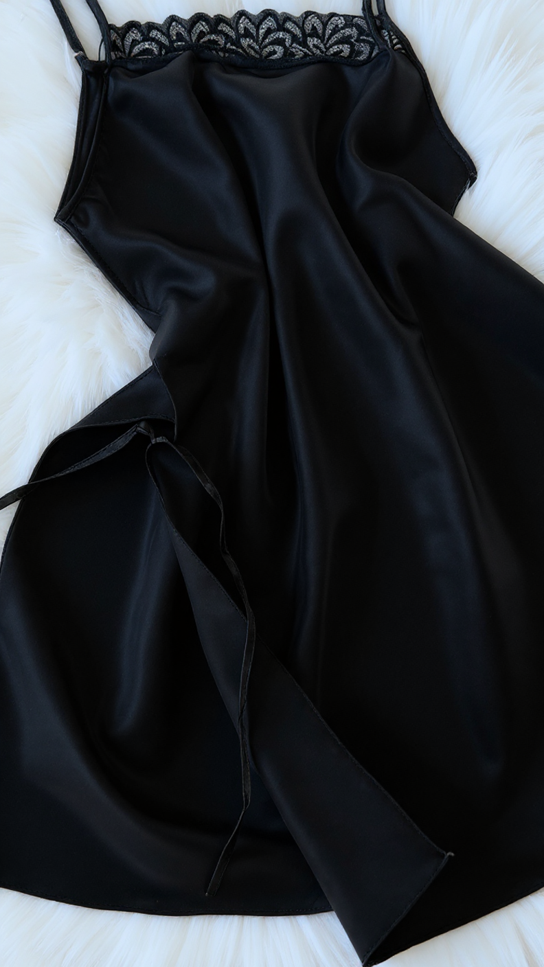 Nightdress 126 -Glam Satin Nightgown with Feminine Lace Trim Erotica