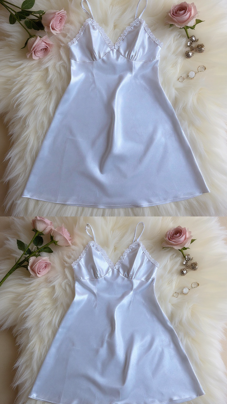 Nightgown set 212 -Women’s Satin Nightdress & Floral Kimono Robe Set – Lace Trim Nightwear Erotica