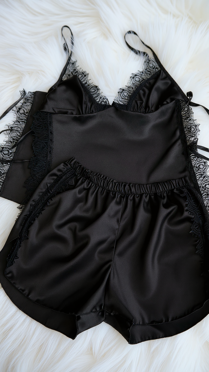 Pajama set 140 -Elegant Satin Short Pajama Set with Lace Trim Erotica