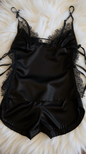 Pajama set 140 -Elegant Satin Short Pajama Set with Lace Trim Erotica