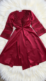 nightgown set 210 -Satin Nightwear Set with Lace Details and Robe Erotica