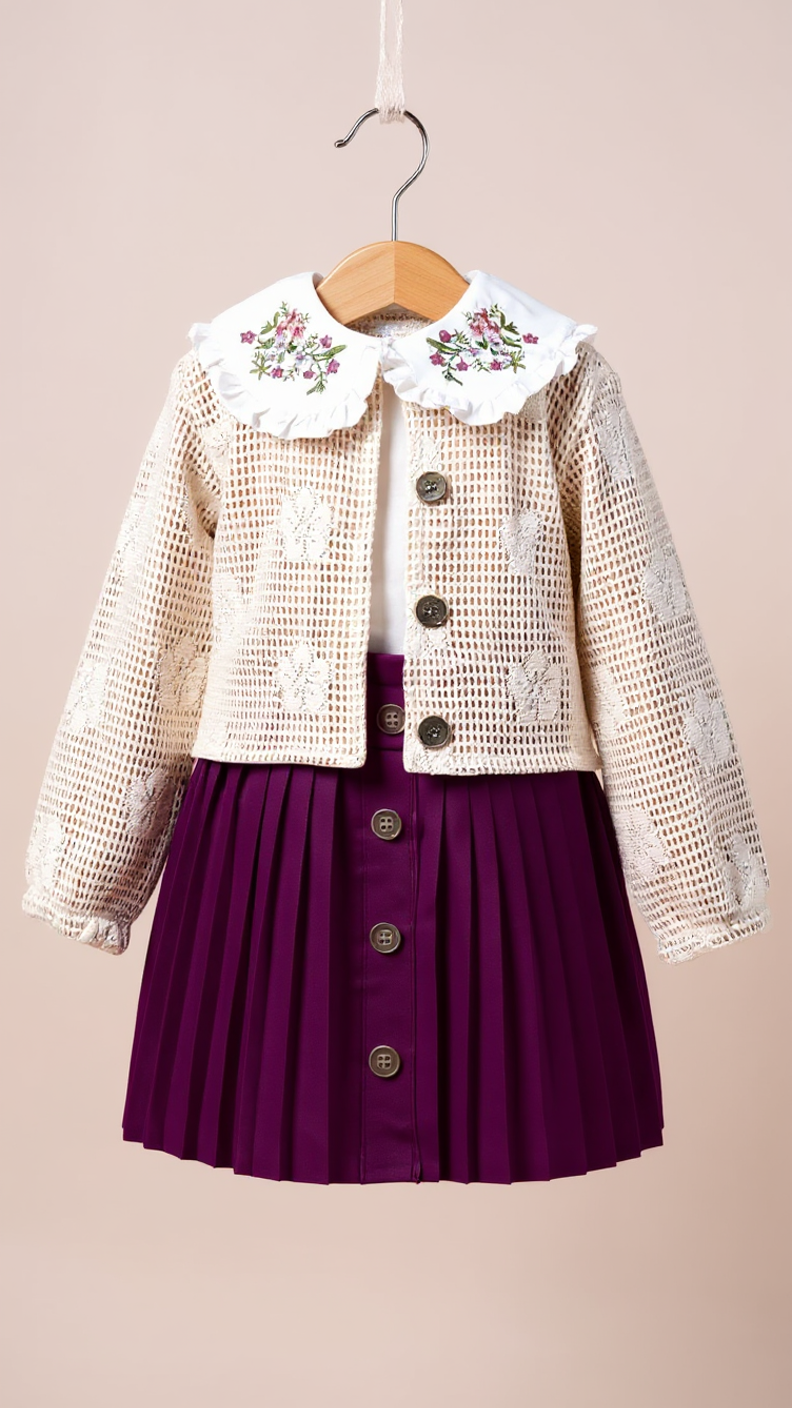 Elegant Girls' 3-Piece Set - Skirt, Blouse & Knit Jacket Justyol