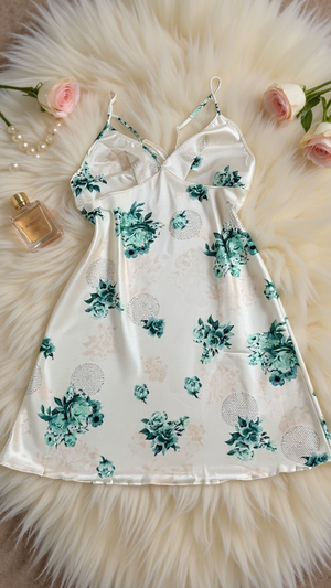 Nightgown set 211 -Women’s Satin 2-Piece Nightwear Set – Floral Slip Dress & Matching Robe Erotica