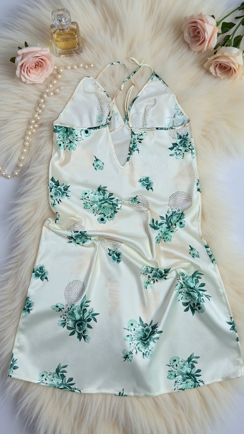 Nightgown set 211 -Women’s Satin 2-Piece Nightwear Set – Floral Slip Dress & Matching Robe Erotica