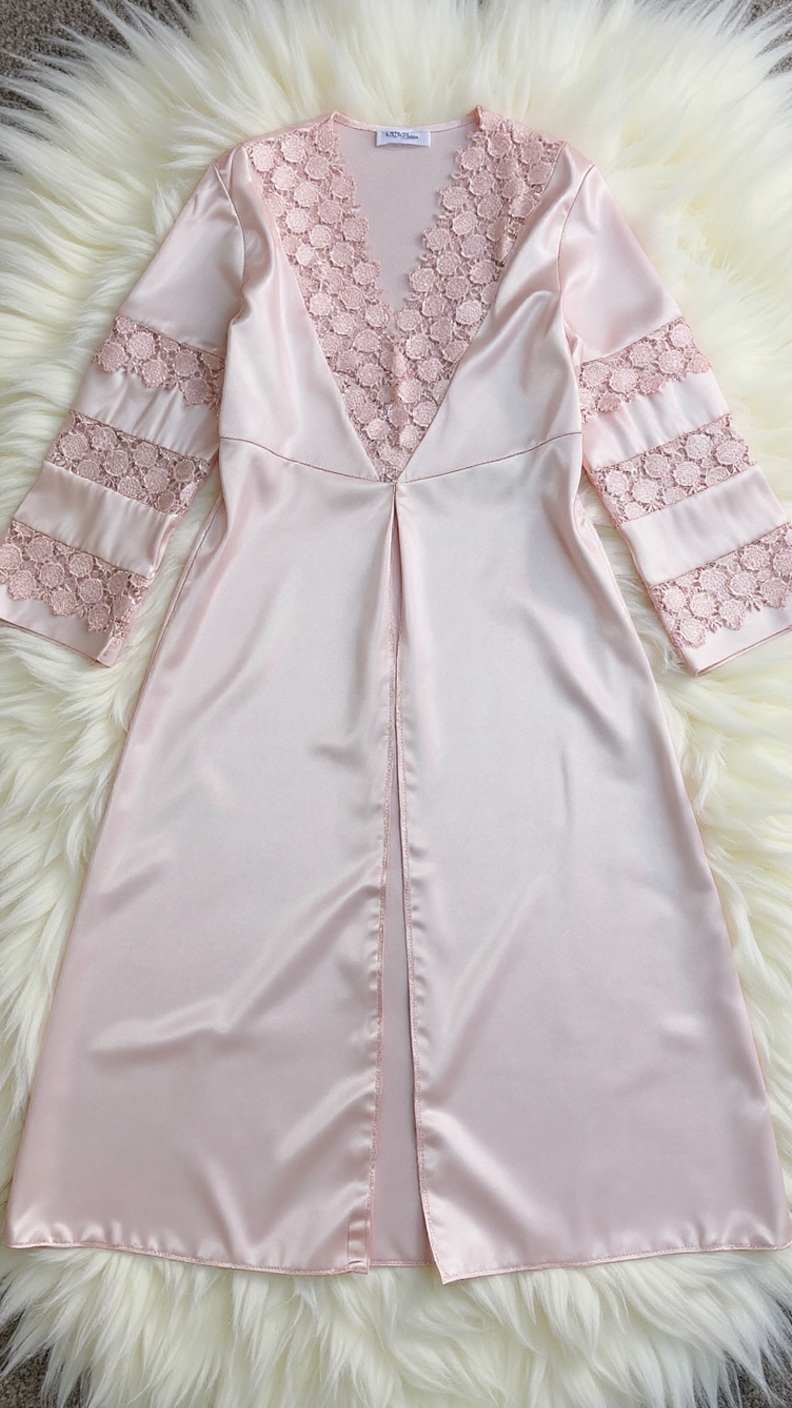 nightgown set 210 -Satin Nightwear Set with Lace Details and Robe Erotica