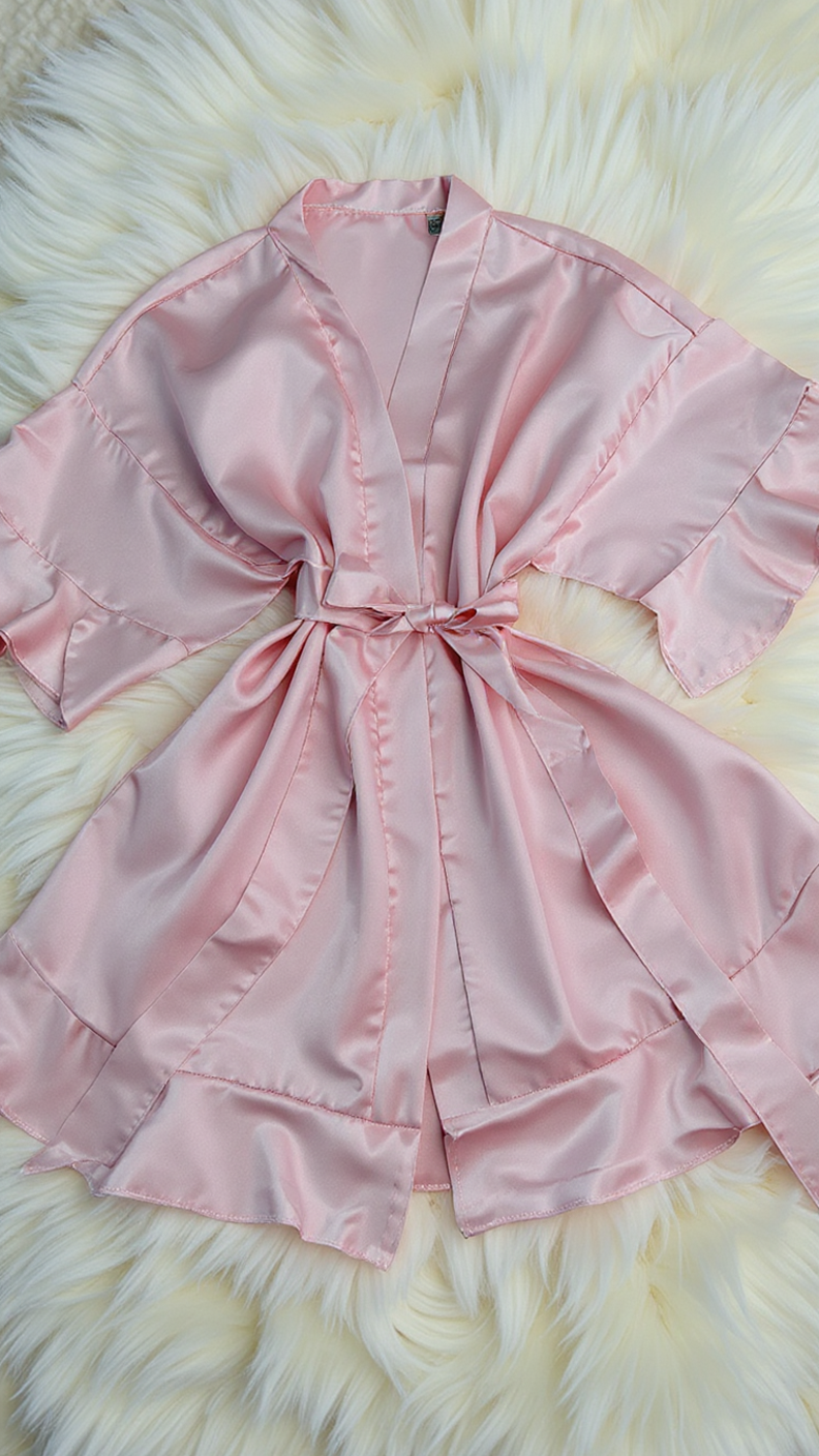 Robe 405 -Graceful Satin Ruffle Kimono Robe Erotica