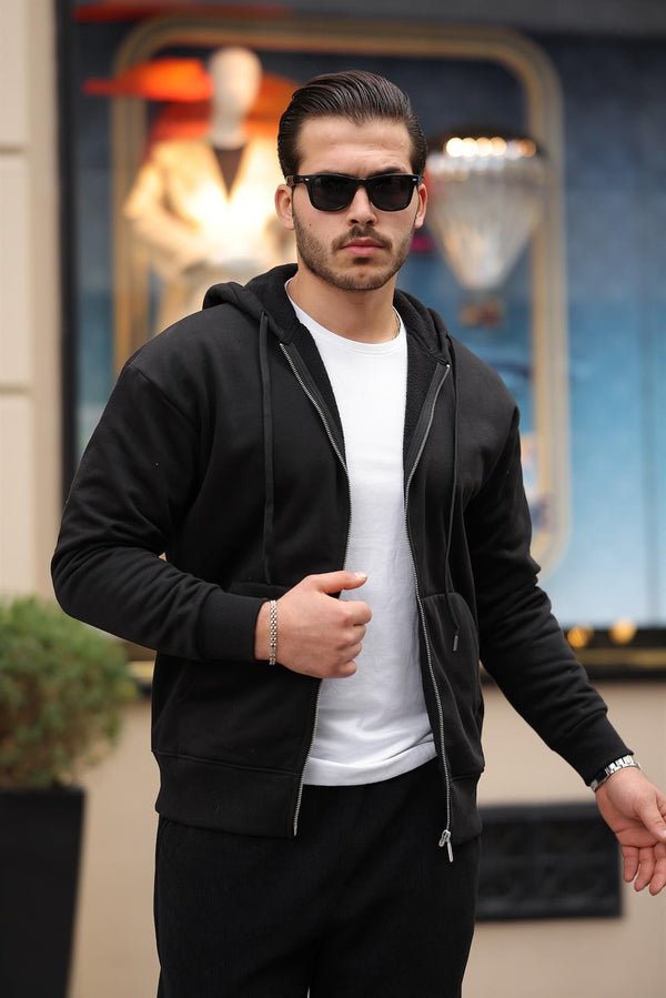 İçi Peluş 3 İplik Kumaş Oversize Fermuarlu Kapüşonlu Sweatshirt - Justyol