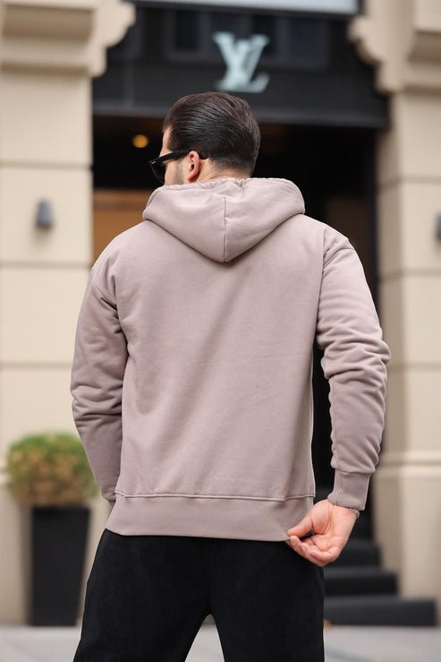 İçi Peluş 3 İplik Kumaş Oversize Fermuarlu Kapüşonlu Sweatshirt - Justyol