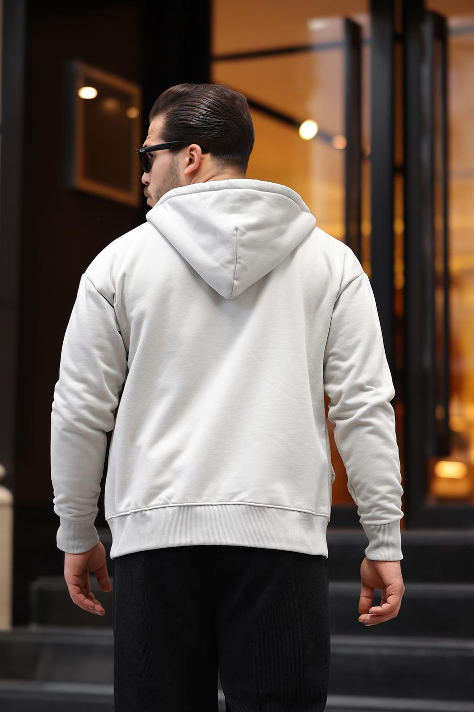 İçi Peluş 3 İplik Kumaş Oversize Fermuarlu Kapüşonlu Sweatshirt - Justyol