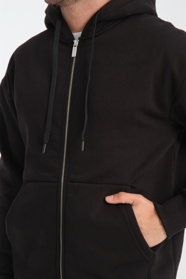 İçi Peluş 3 İplik Kumaş Oversize Fermuarlu Kapüşonlu Sweatshirt - Justyol